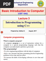 Lecture 3. Introduction To Programming Using C++