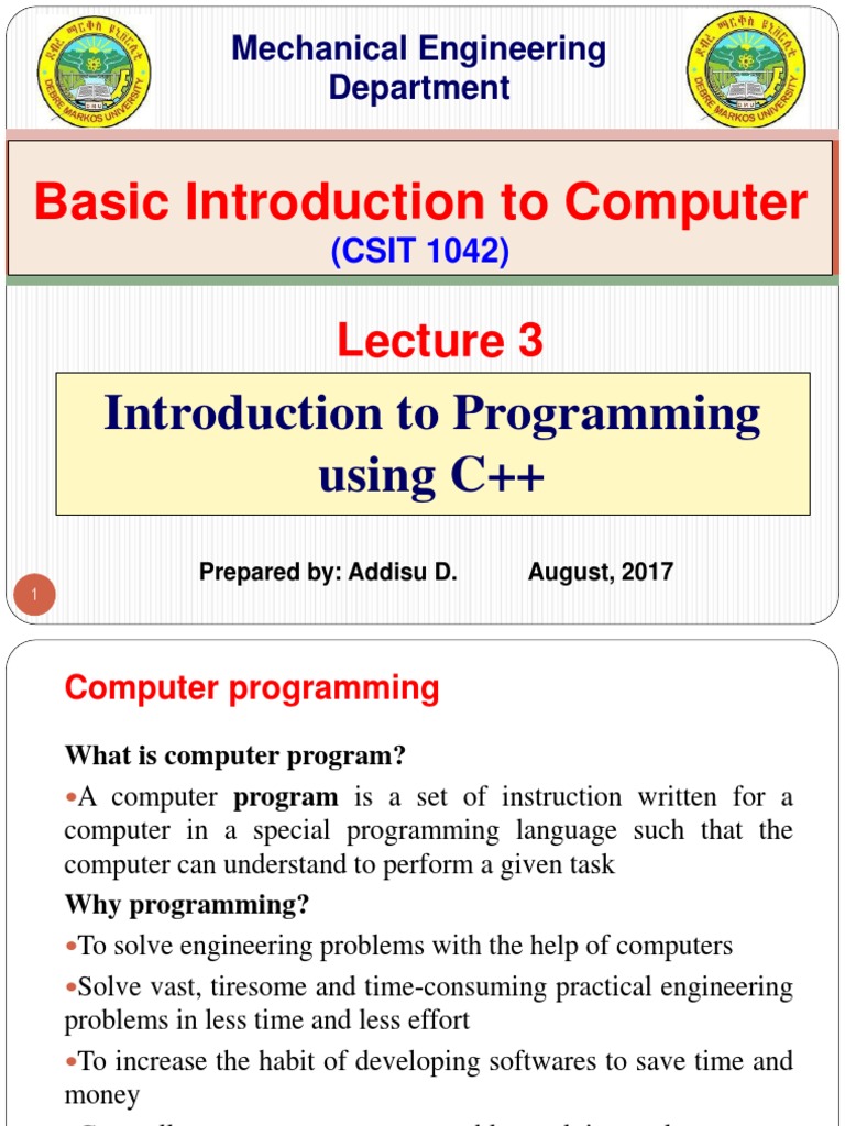Lecture 3. Introduction To Programming Using C++ | PDF | Computer ...
