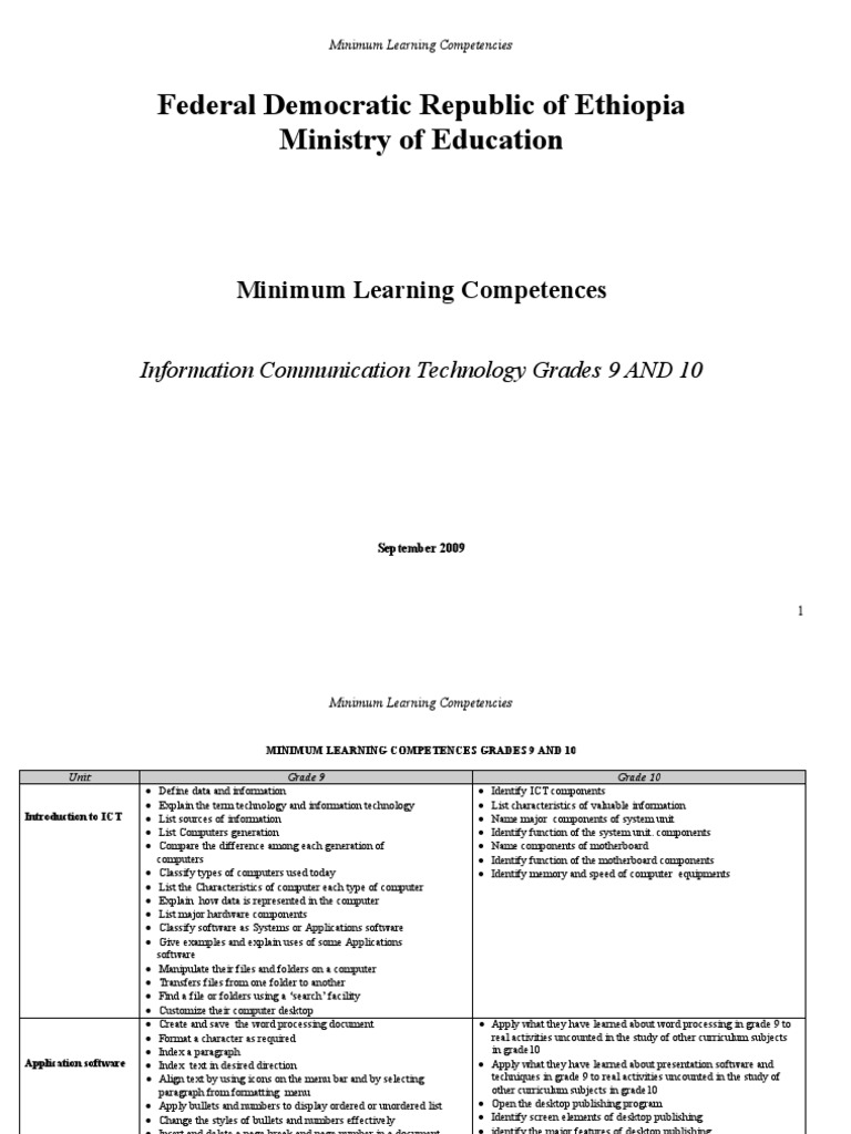 ICT - Minimum Learning Competencies - Grade 9 and 10 | PDF | Icon ...