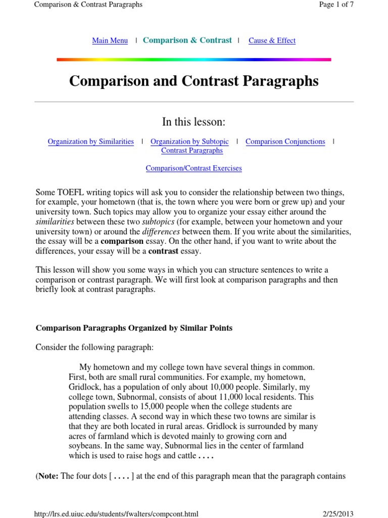 Comparison and Contrast Paragraphs: in This Lesson | PDF | Agricultural ...