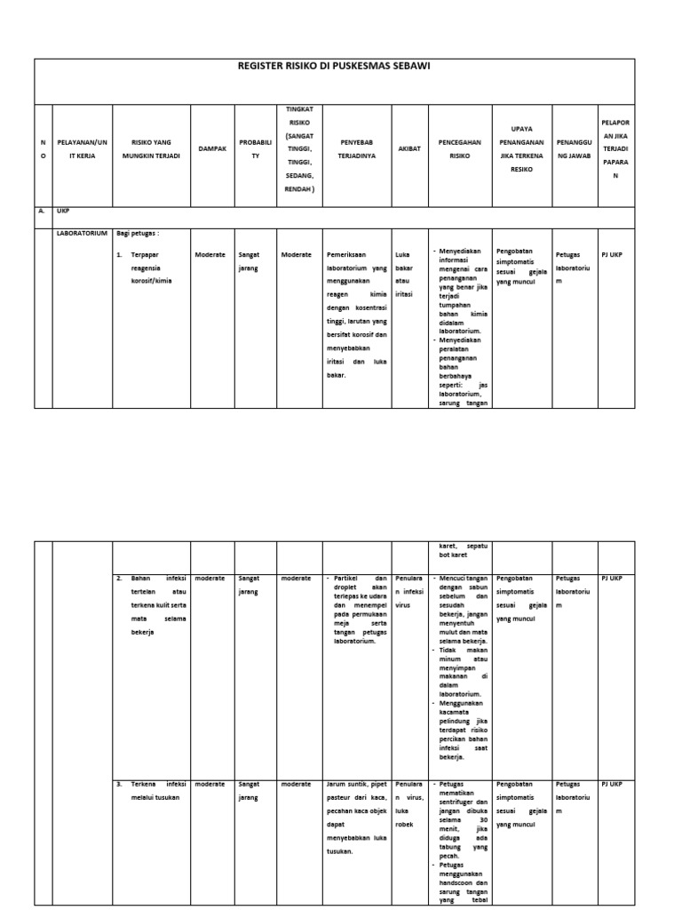 Register Risiko Di Puskesmas Sebawi | PDF