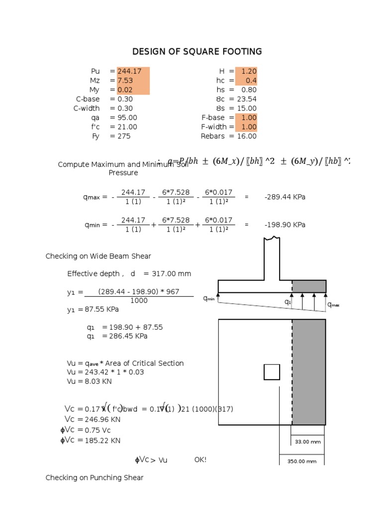 Design of Square Footing: Max Min 1 | PDF