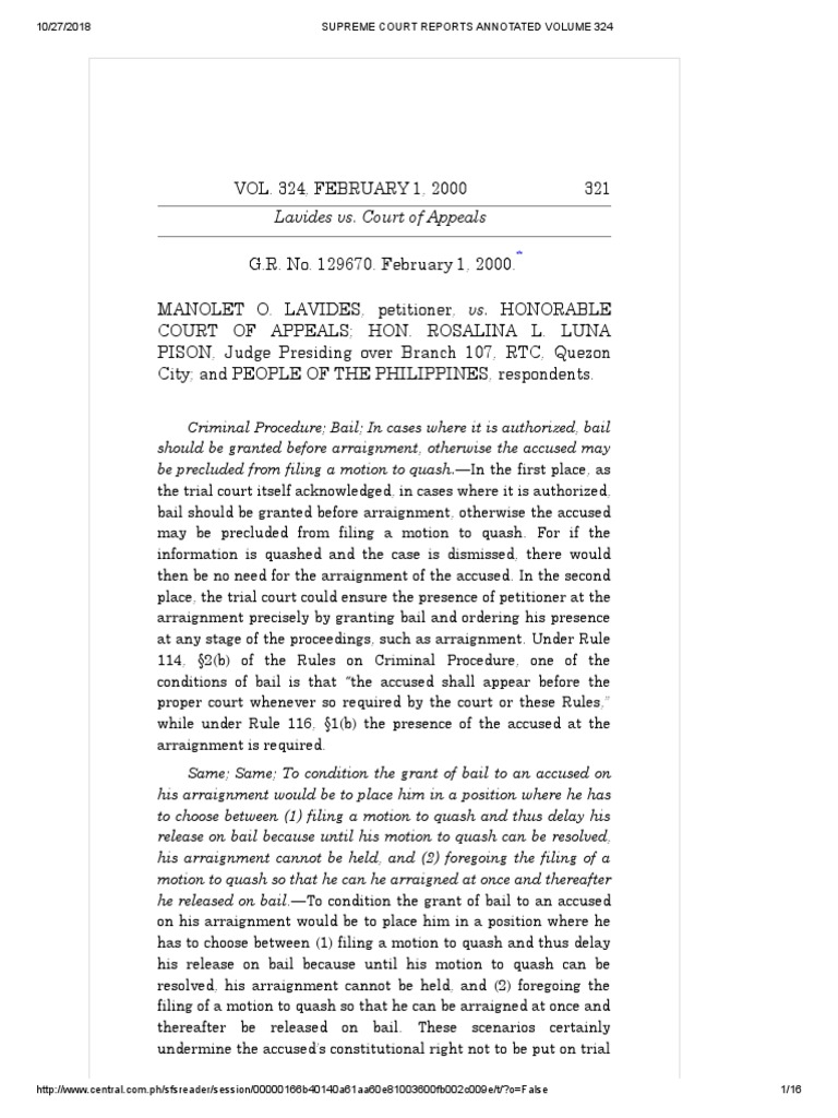 Labides Vs CA | PDF | Bail | Arraignment