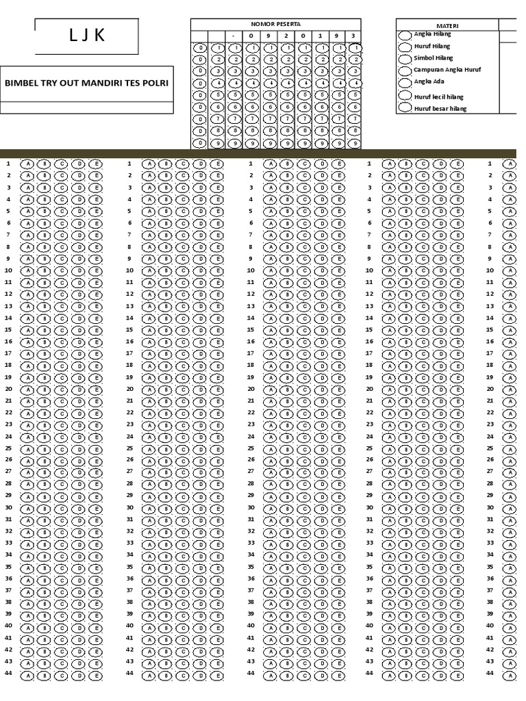 Lembar Jawaban Soal Psikotes Angka Hilang Guru Paud