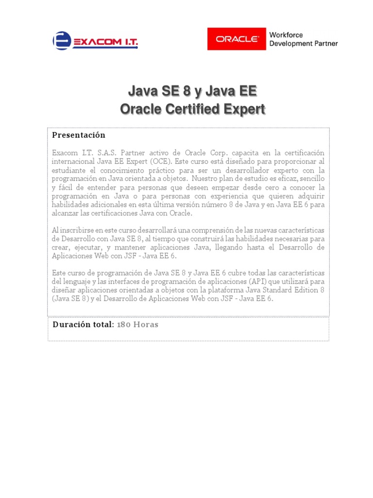 Curso Certificación Java SE 8 y EE 6 | PDF | Plataforma Java | Java ...