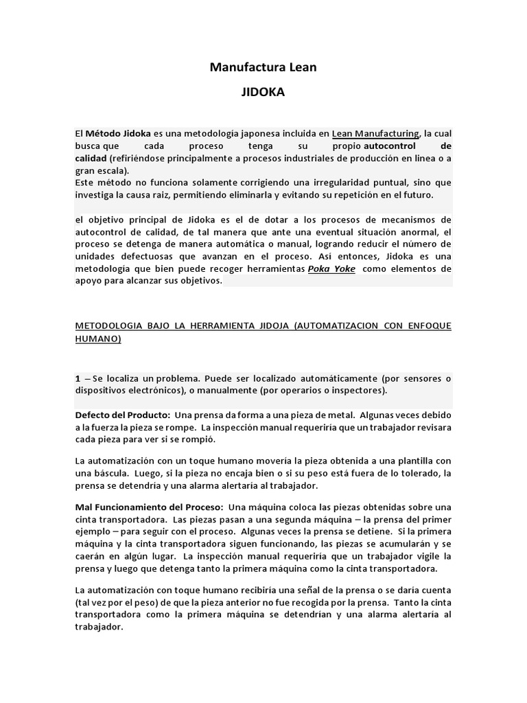 JIDOKA | PDF | Automatización | Lean Manufacturing