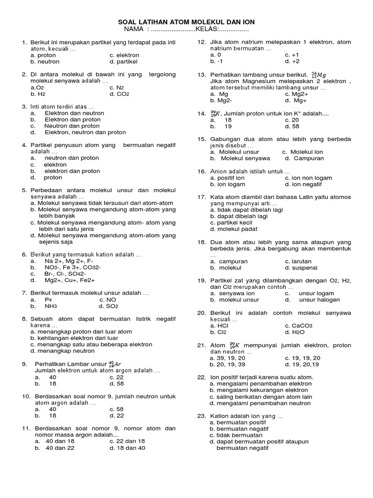 324735218 Soal Latihan Atom Ion Dan Molekul Docx