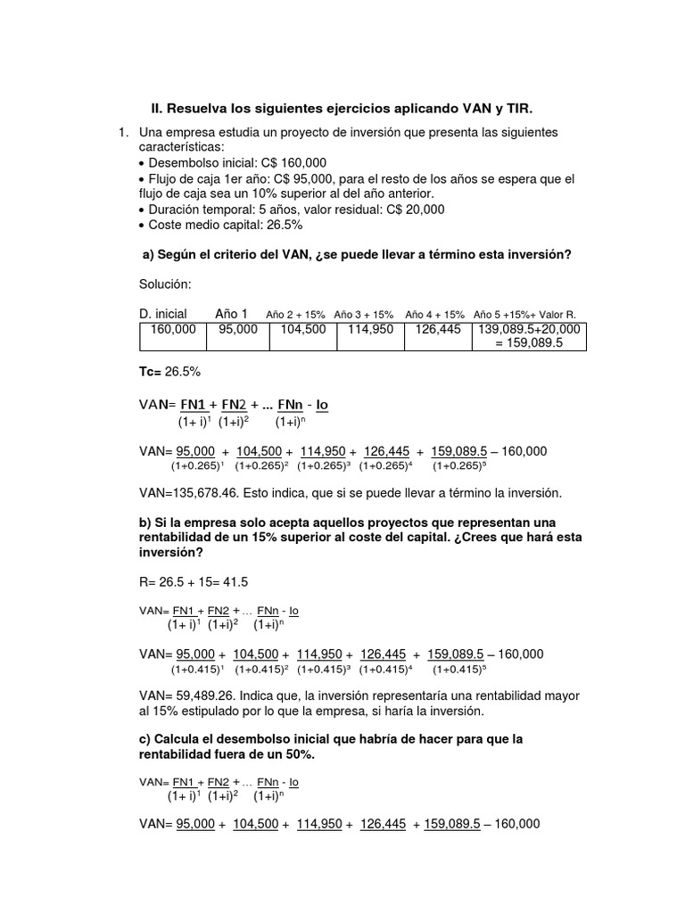 Finanzas Van y Tir | PDF | Valor presente neto | Dinero