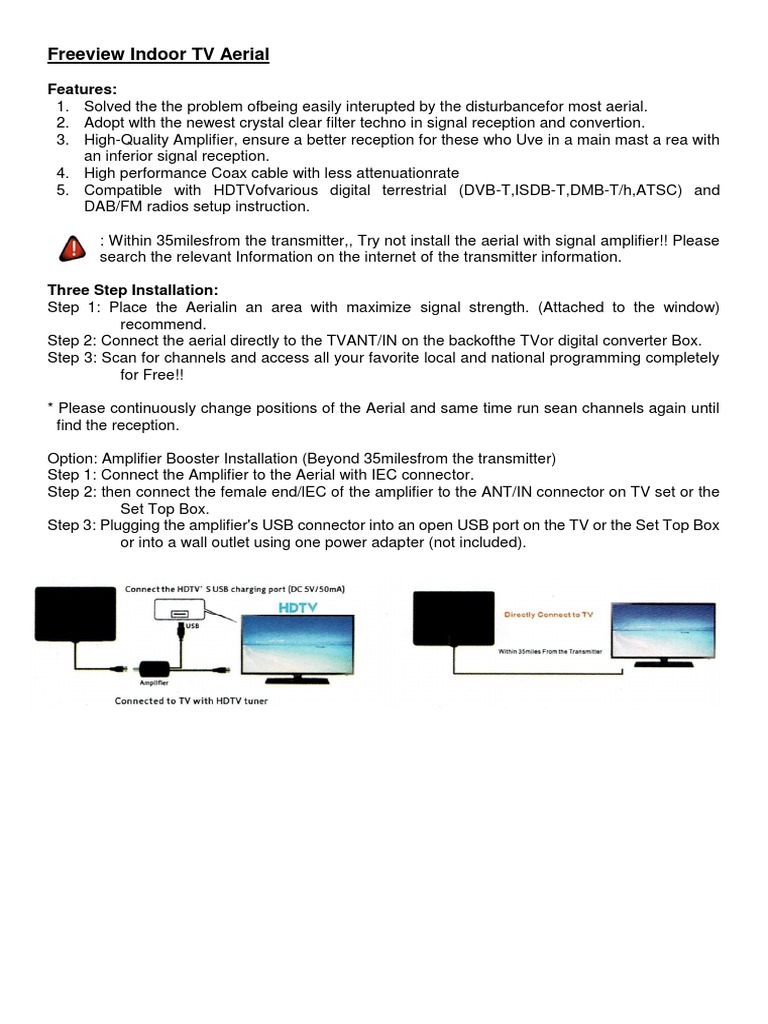 Freeview Indoor TV Aerial PDF Set Top Box Television