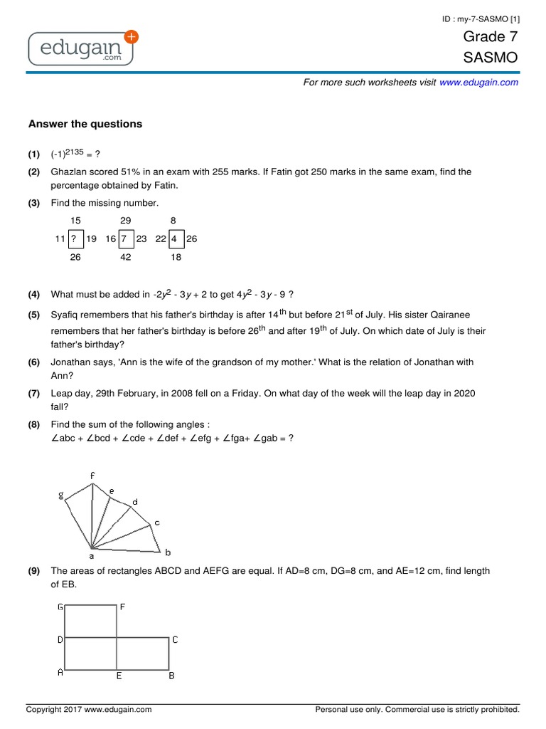 Grade 7 Sasmo My Teaching Mathematics