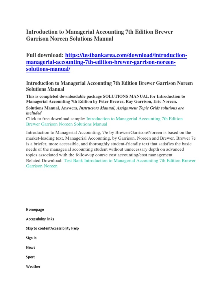 Introduction to Managerial Accounting 7th Edition Brewer Garrison Noreen Solutions  Manual | Narendra Modi | Bharatiya Janata Party