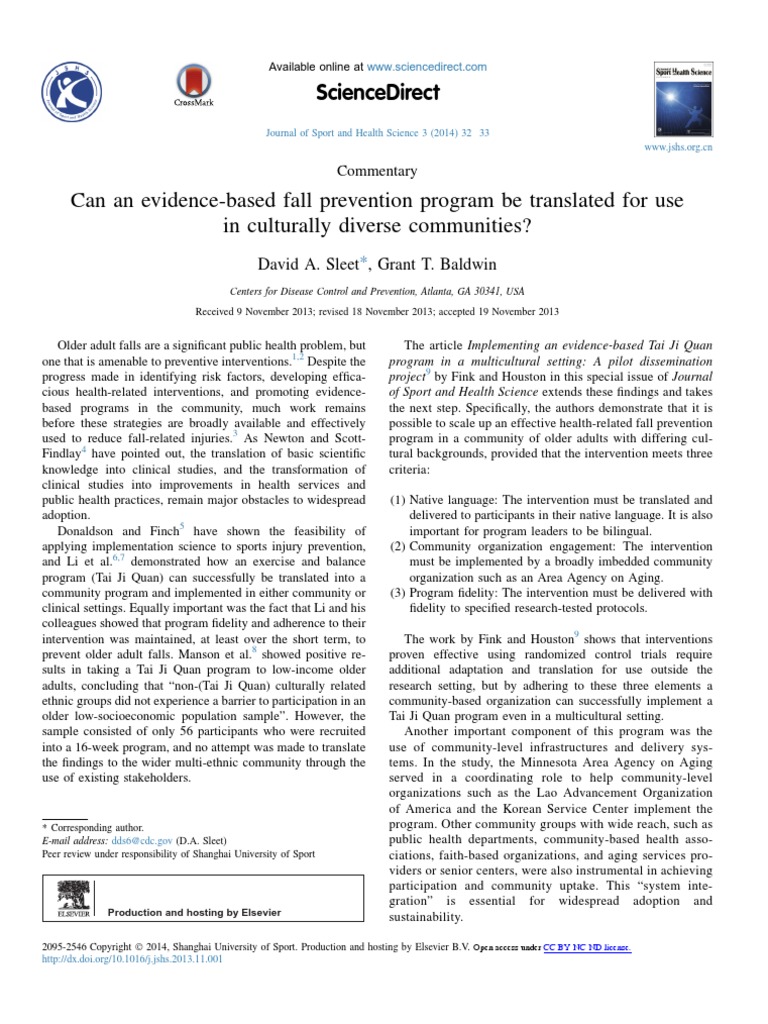 Can An Evidence Based Fall Prevention Program Be Tran 2014 Journal of ...