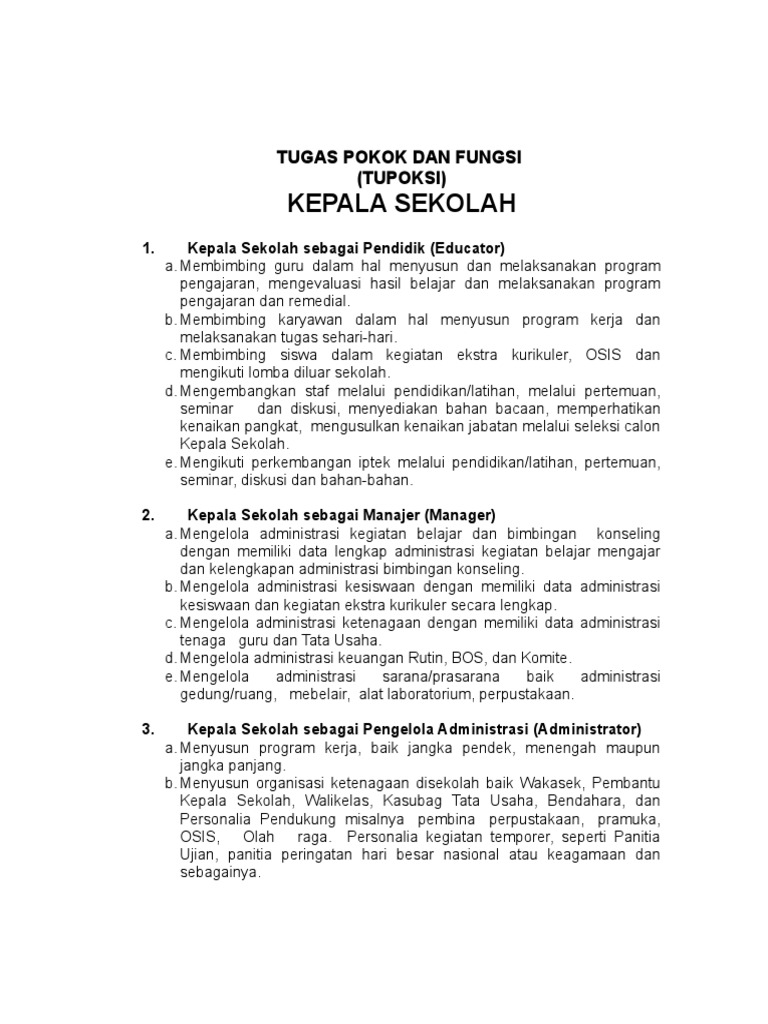 Tugas Pokok Dan Fungsi Struktur PAUD | PDF