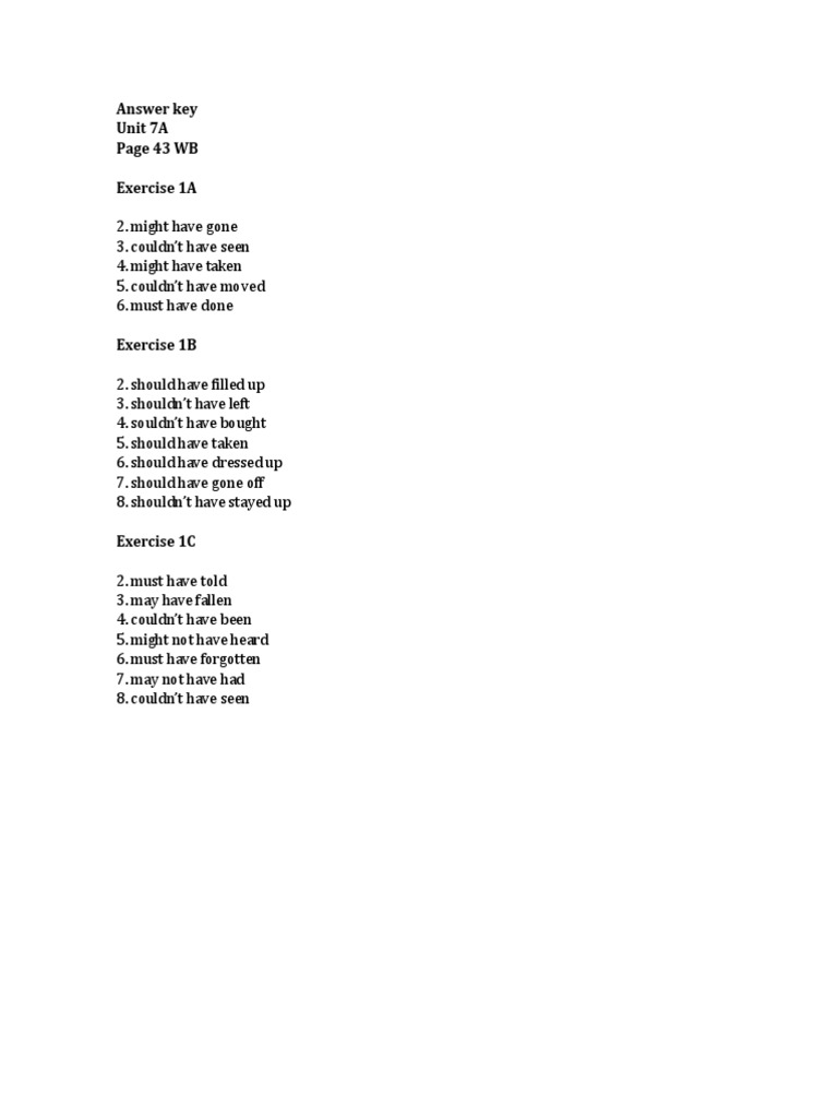 Unit 7A Answer Key for Exercises | PDF