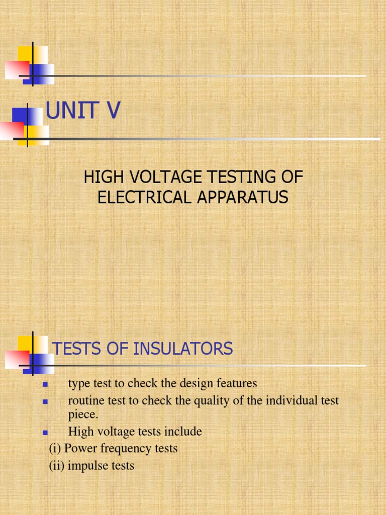 Unit V High Voltage Testing of Electrical Apparatus PDF Insulator