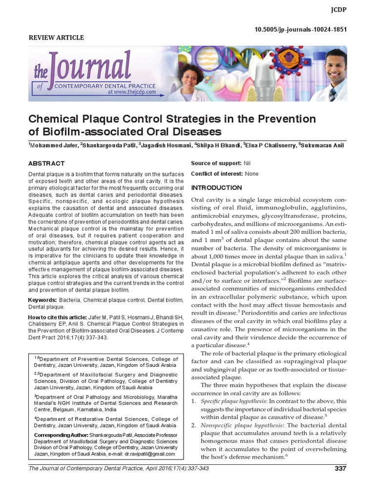 Chemical Plaque Control Strategies in The Prevention of Biofilm