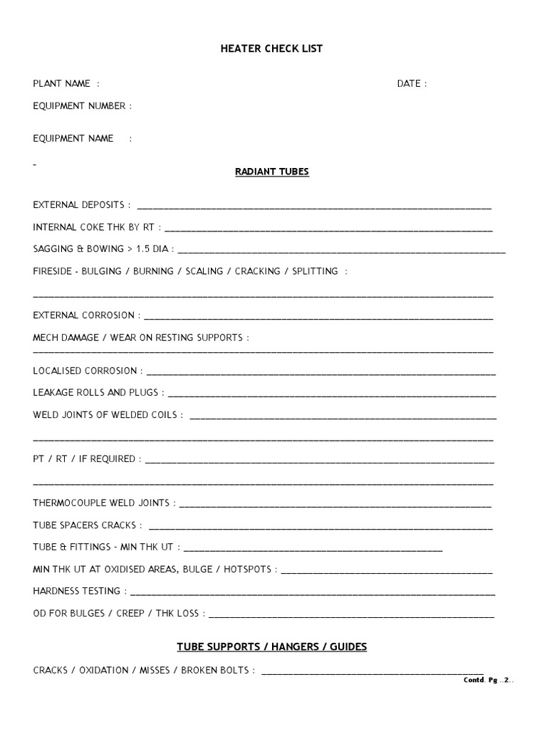 Heater Check List: Radiant Tubes | Download Free PDF | Duct (Flow ...