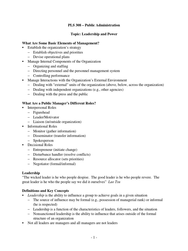 Leadership Theories in Public Administration | PDF | Power (Social And ...