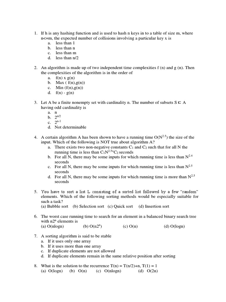 Mcq In Daa Time Complexity Mathematical Logic