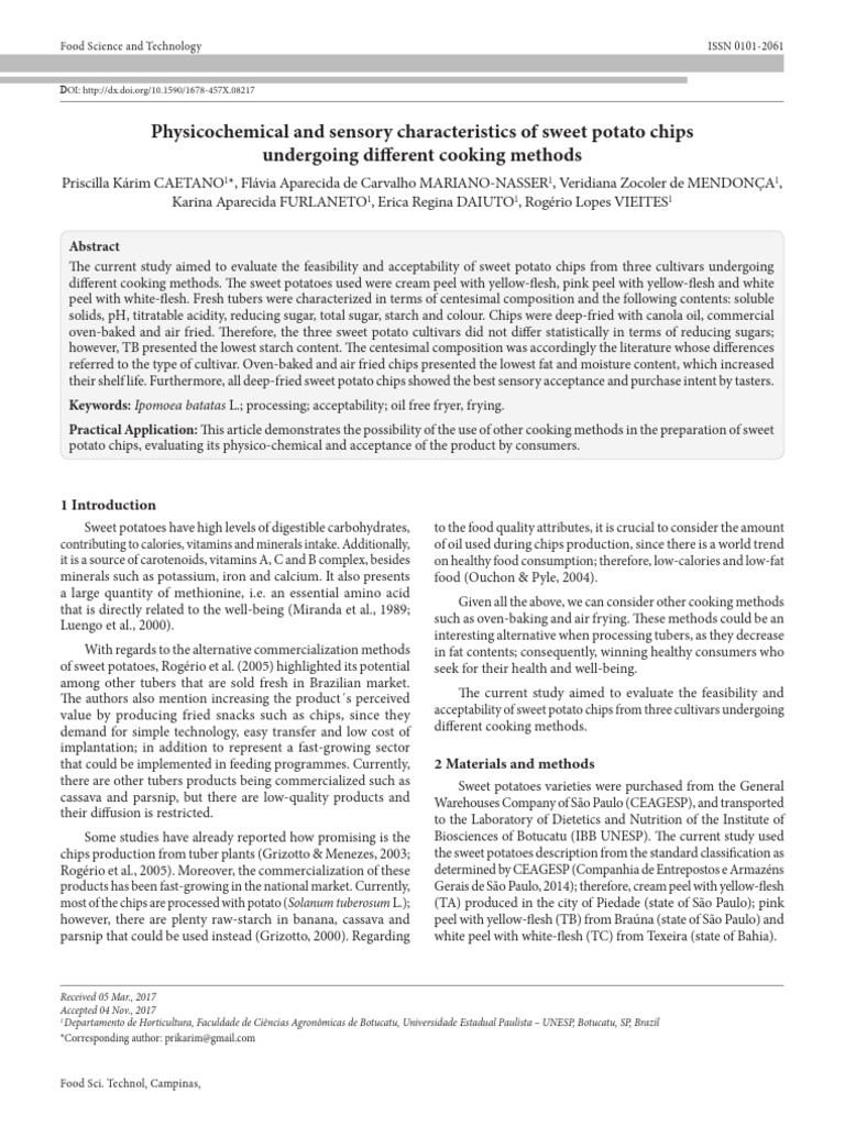 Physicochemical and Sensory Characteristics of Sweet Potato Chips Undergoing Different Cooking