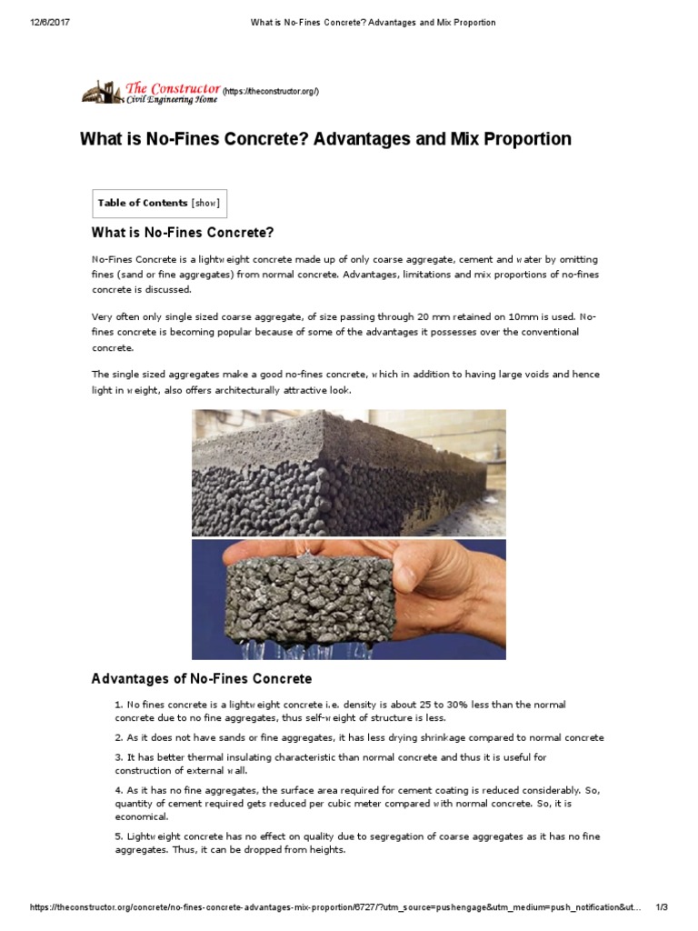 NoFines Concrete Advantages and Mix Proportion PDF Construction
