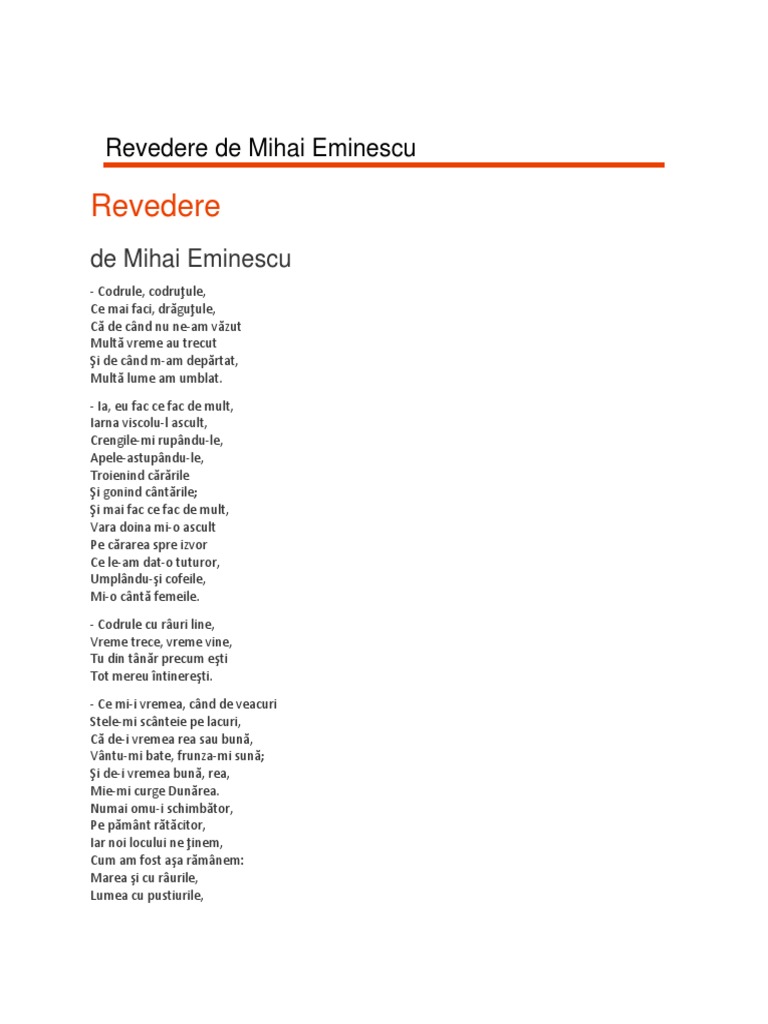 First downstairs hatred Revedere de Mihai Eminescu | PDF