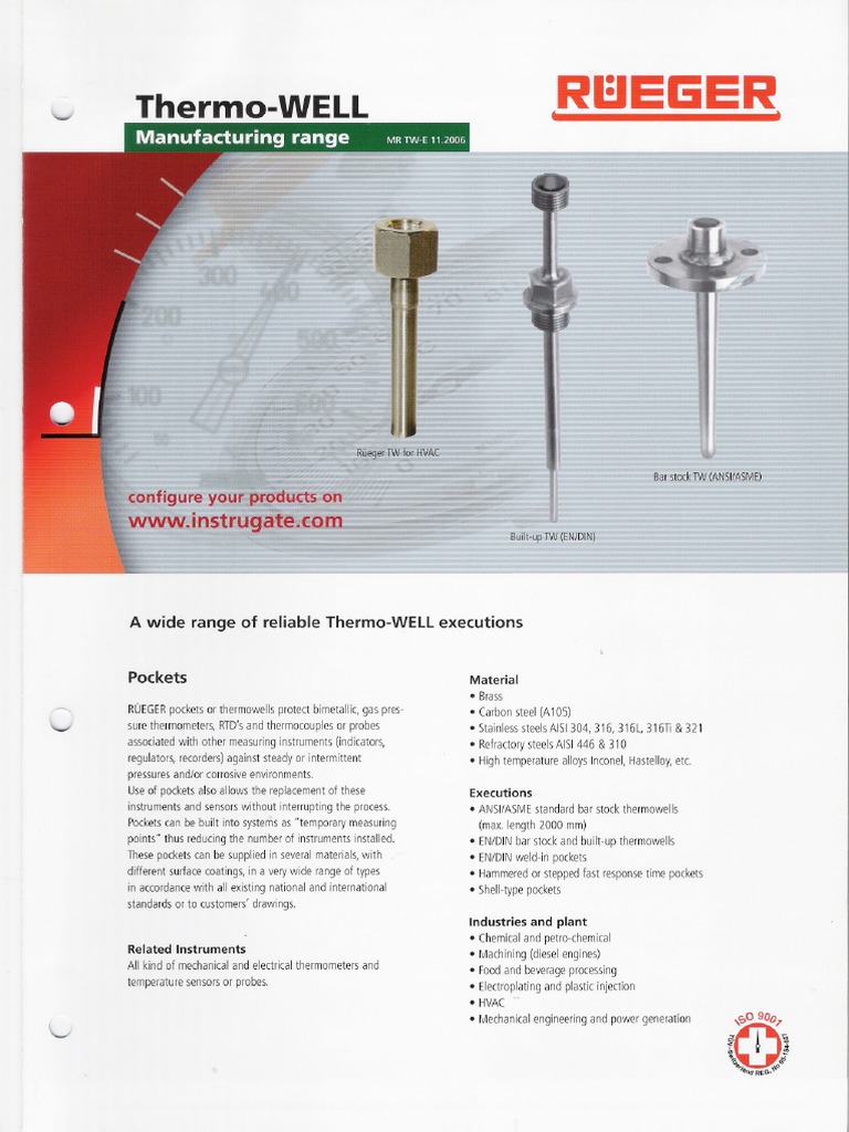 Thermowell General Catalogue PDF Mechanical Engineering Applied