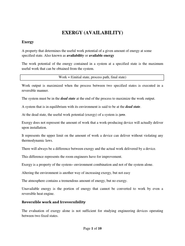 Maximizing Useful Work: A Thermodynamic Analysis of Exergy ...