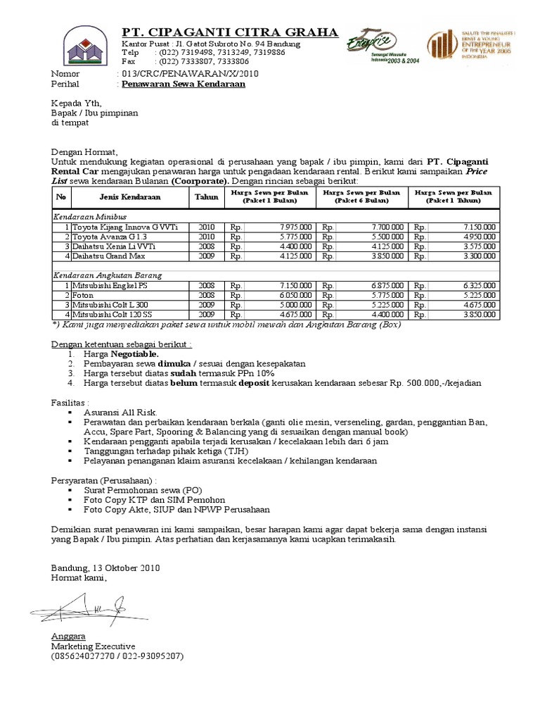 Contoh Surat Penawaran Harga Ekspedisi