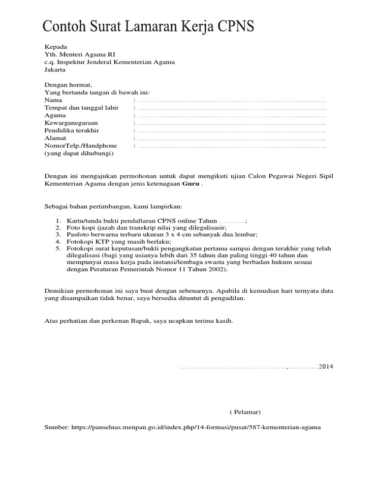 Contoh Surat Lamaran Kerja Di Pengadilan Negeri - Kumpulan ...