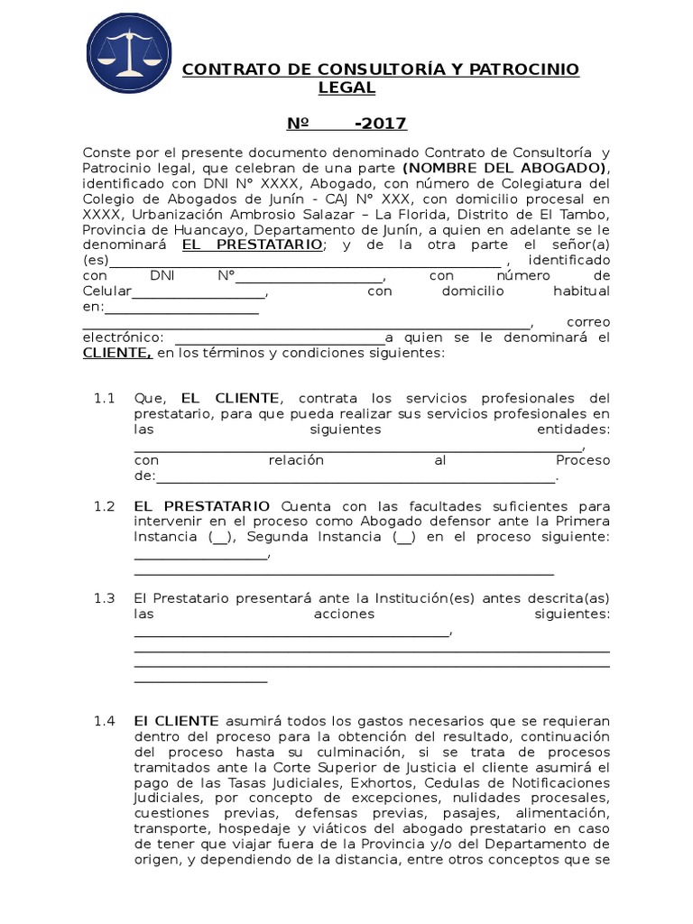 Contrato de Servicios Profesionales de un Abogado Información del