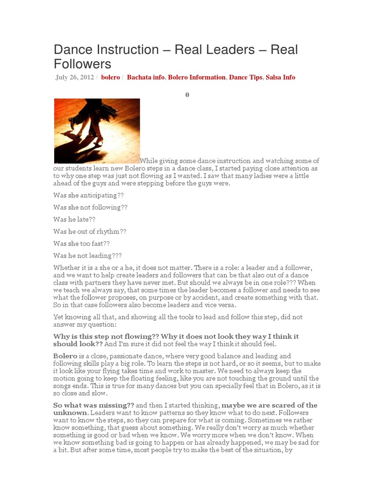 Dance Dynamics: Leaders & Followers | PDF | Performing Arts | Latin ...