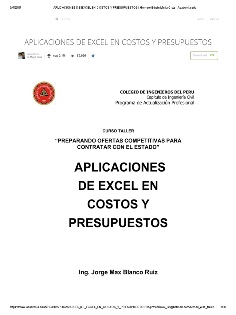 APLICACIONES DE EXCEL EN COSTOS Y PRESUPUESTOS - Homero Edwin Mejia ...