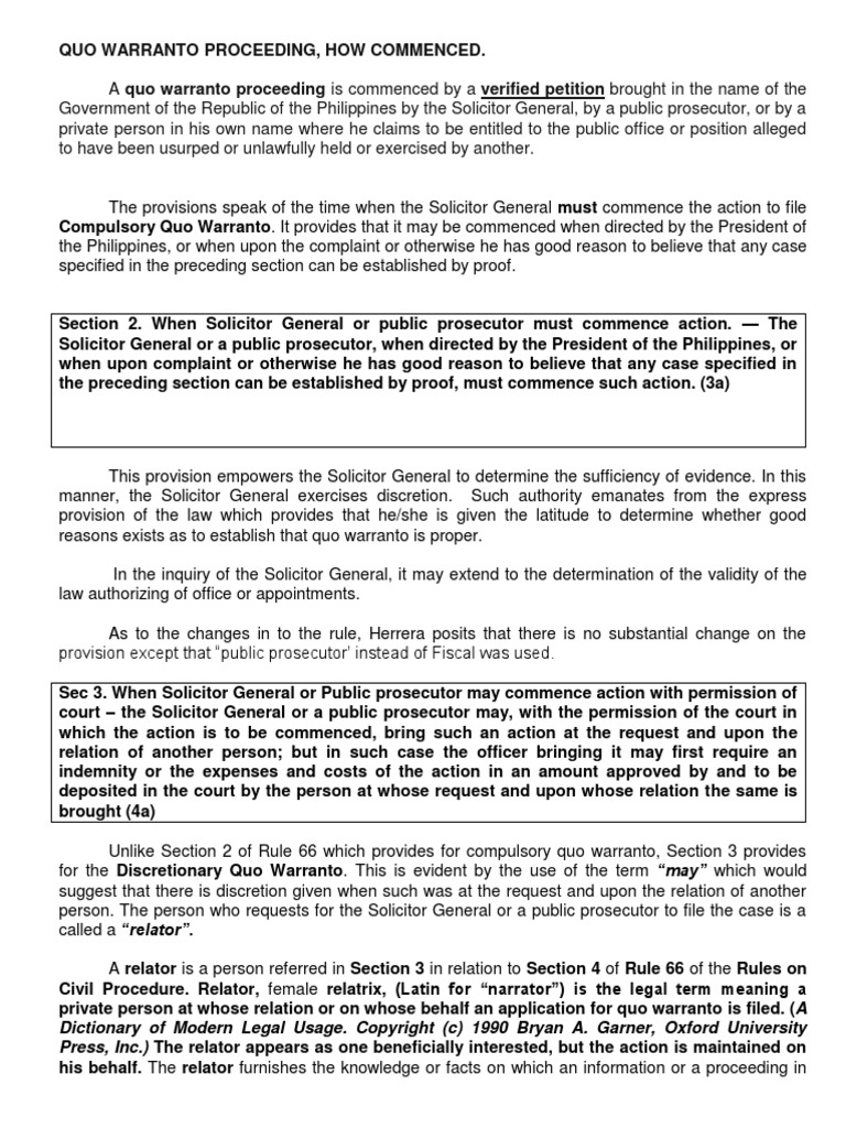 QUO WARRANTO (Rule 66, Sections 26) PDF Prosecutor Solicitor