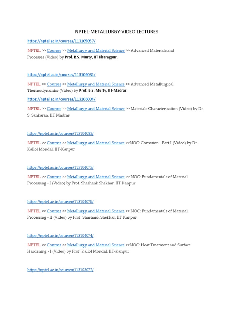 NPTEL To View PDF Metallurgy Materials Science