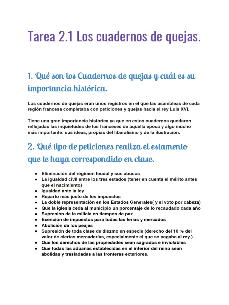 1 Que Son Los Cuadernos De Quejas Y Cual Es Su Importancia Historica