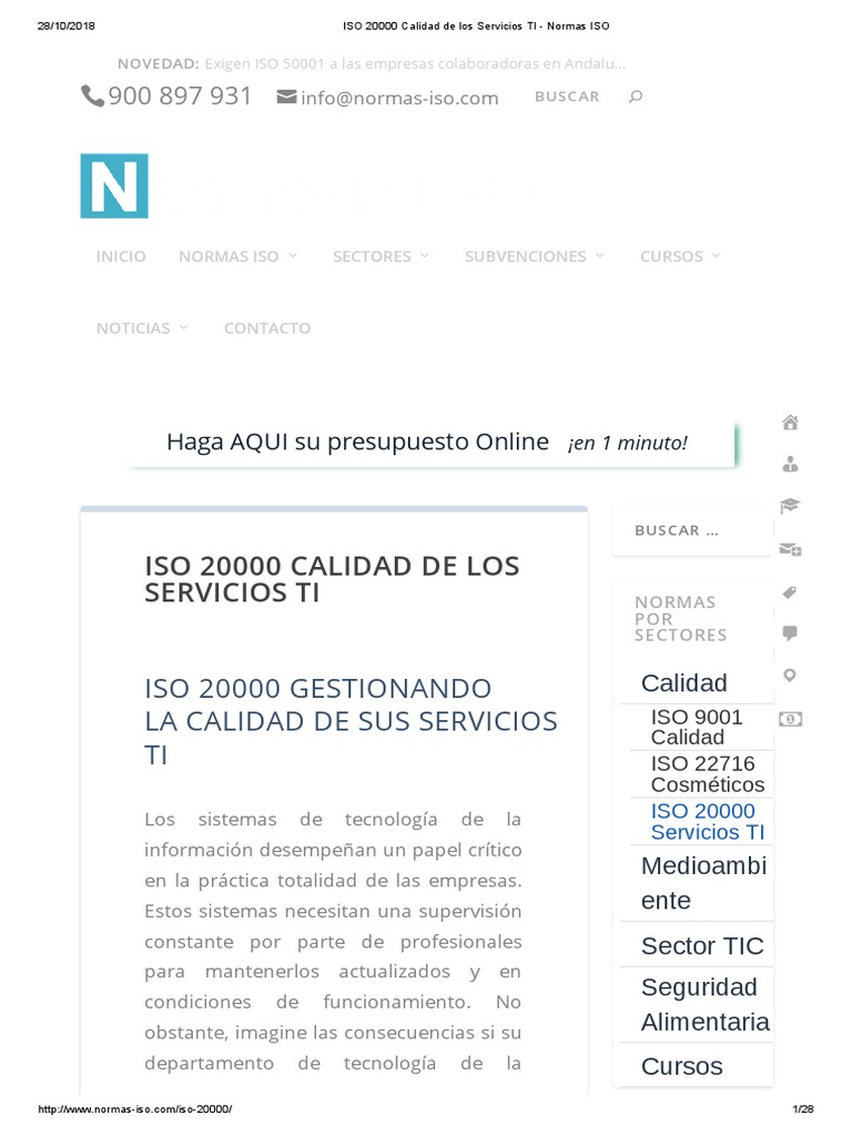 ISO 20000: Gestión de Servicios TI | PDF | Itil | Computación en la nube