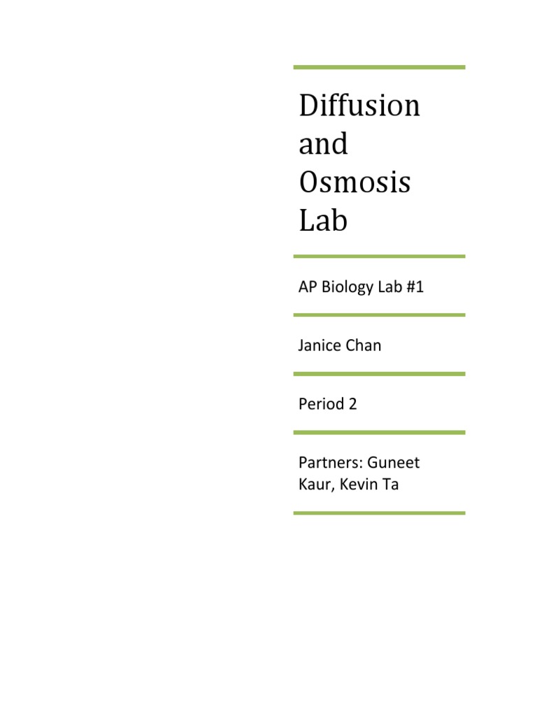 AP Biology Lab 4 Diffusion and Osmosis PDF Osmosis Applied And