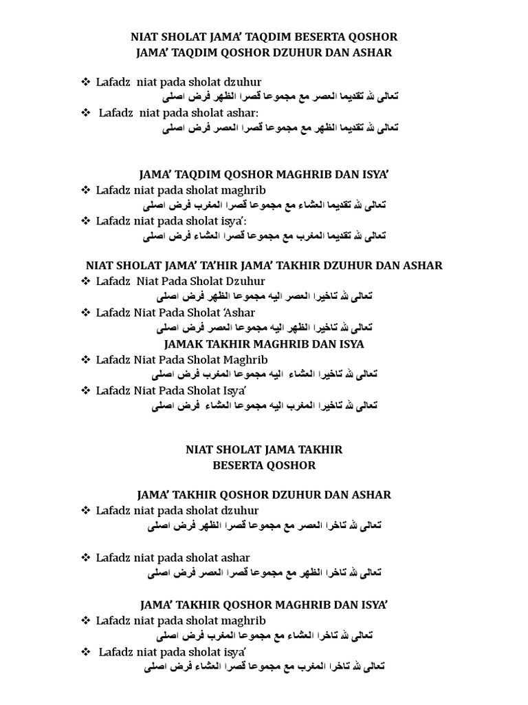 Niat Sholat Jama