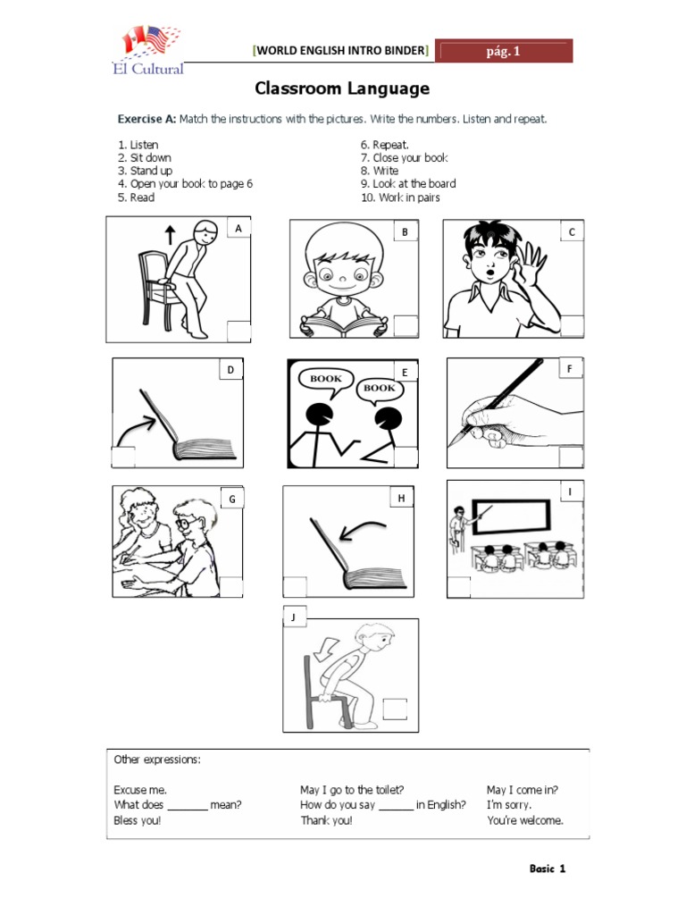 Classroom Language: Exercise A: Match The Instructions With The ...