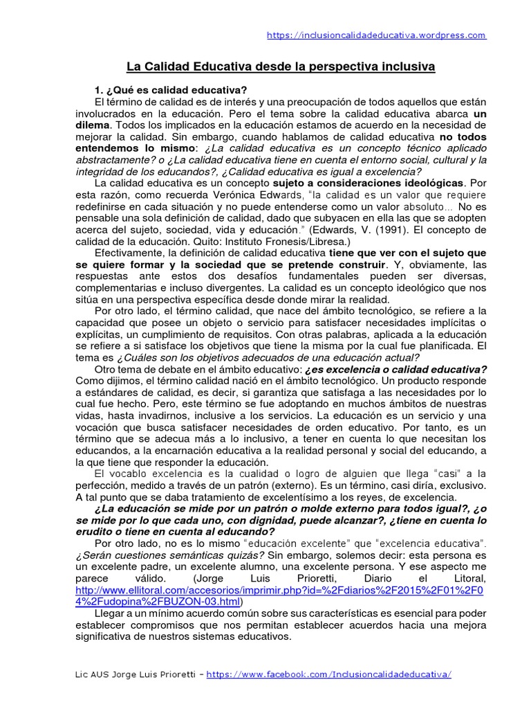 La Calidad Educativa Desde La Perspectiva Inclusiva | PDF | Plan de ...