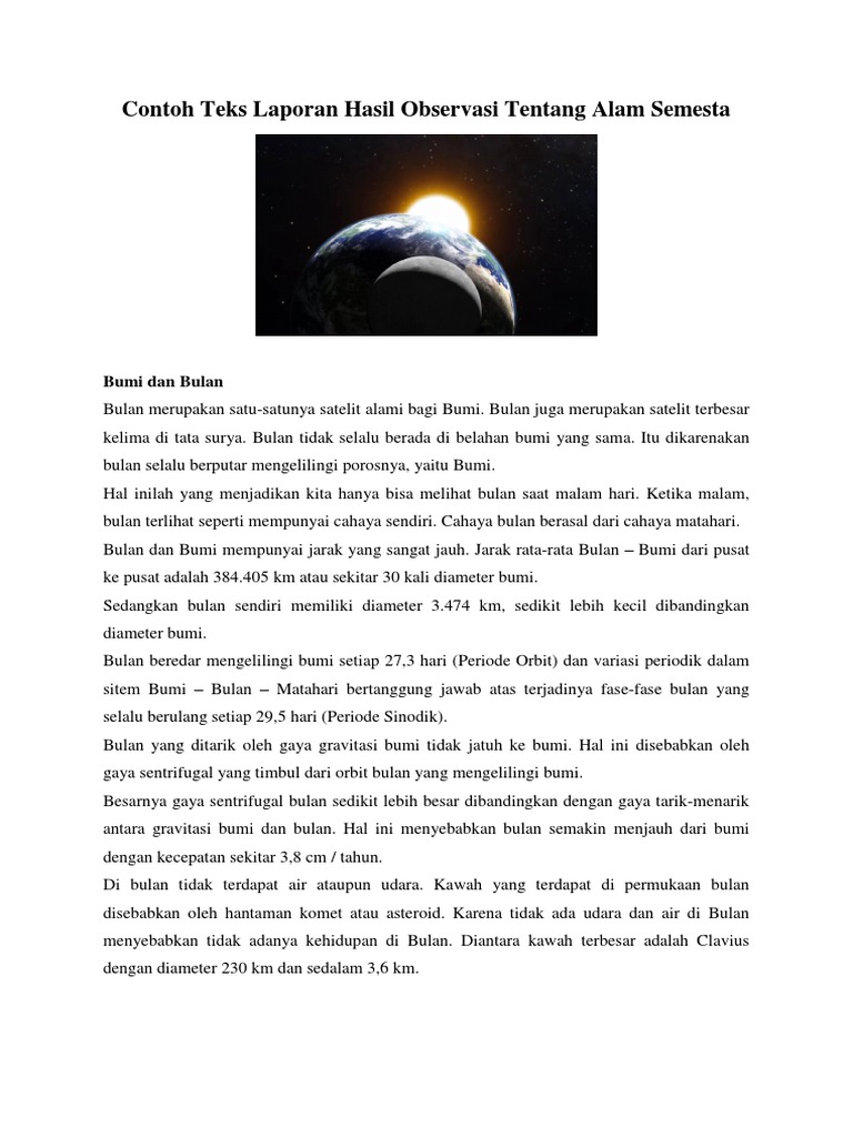 Contoh Teks Laporan Hasil Observasi Tentang Alam Semesta