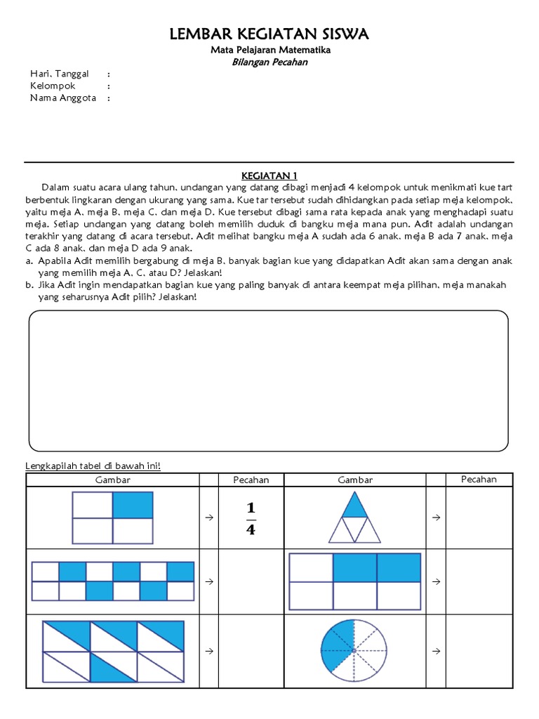 Bilangan Pecahan Lkpd Matematika Smp Kelas 7 Pdf