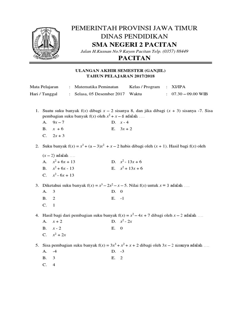 Soal Matematika Peminatan Docx