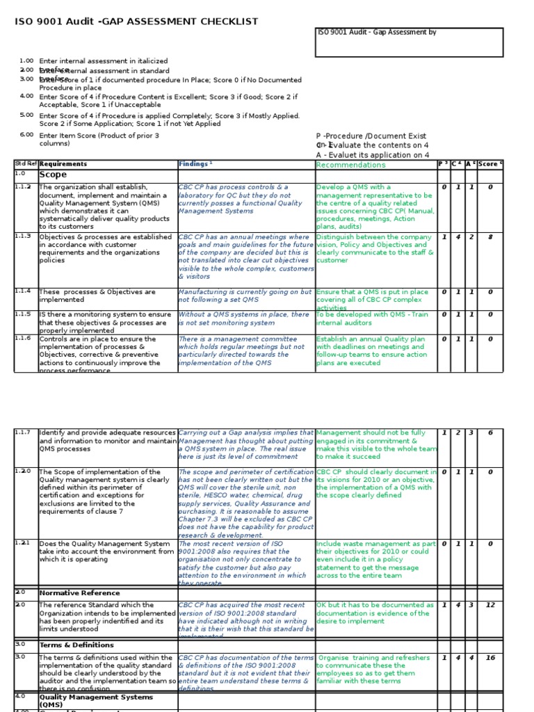 ISO 9001 Gap Assessment Checklist | PDF | Iso 9000 | Audit