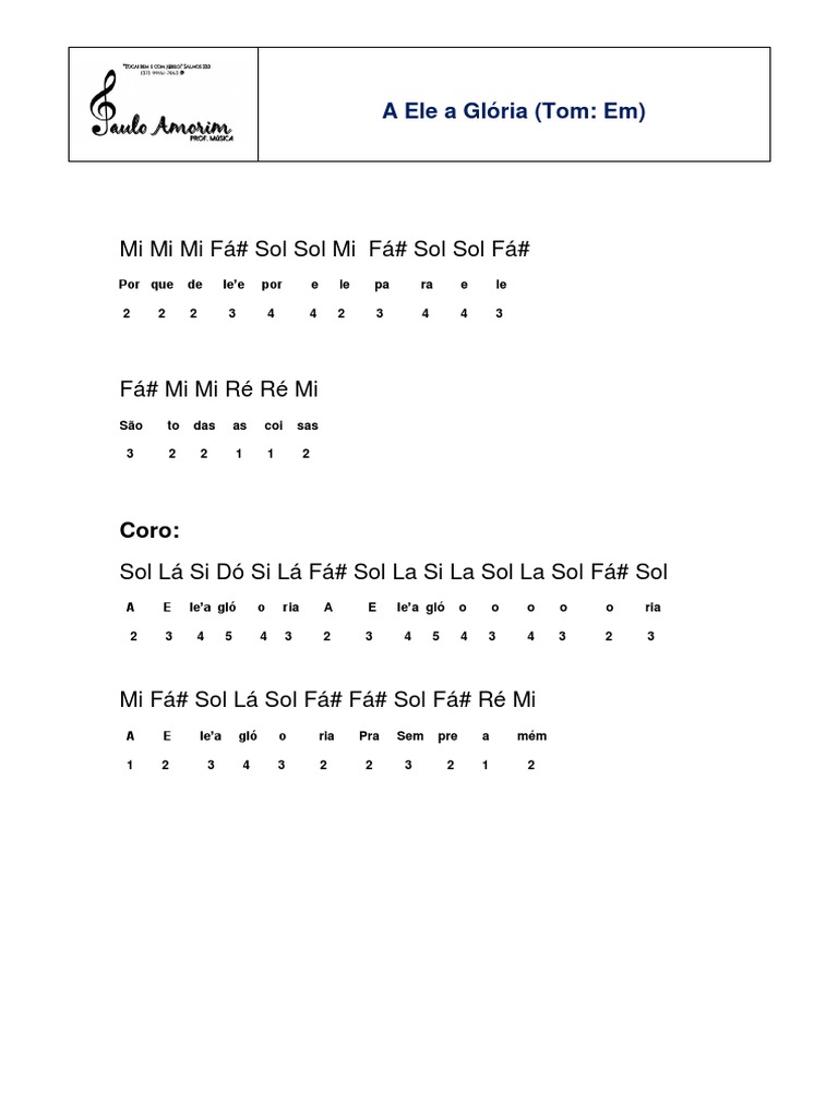 A Ele a Glória Cifra Melódica Notação Notação Musical