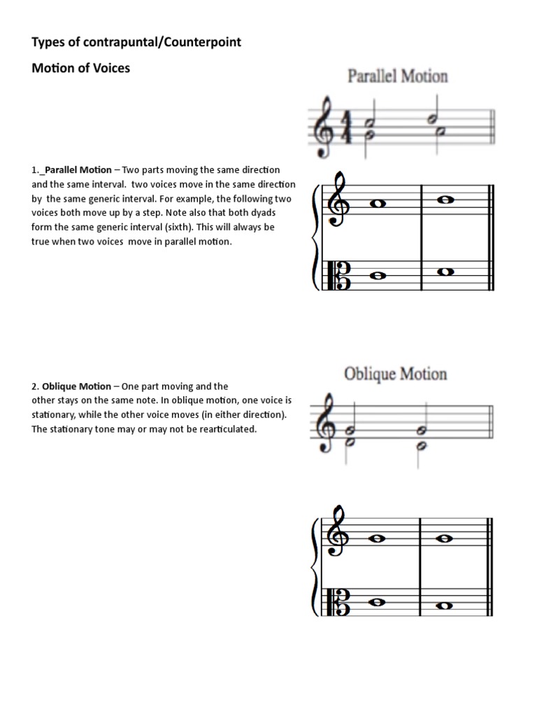 Counterpoint Motion Types Explained | PDF | Interval (Music) | Chord ...