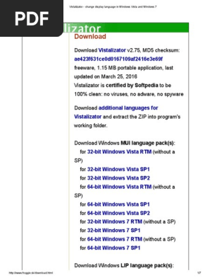 Vistalizator Change Language In Windows 7 Pdf Windows Vista 64 Bit Computing