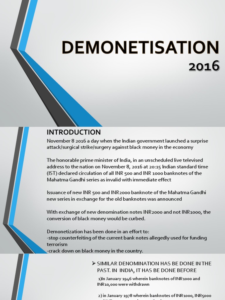 Demonetisation Presentation | PDF | Indian Black Money | Legal Tender