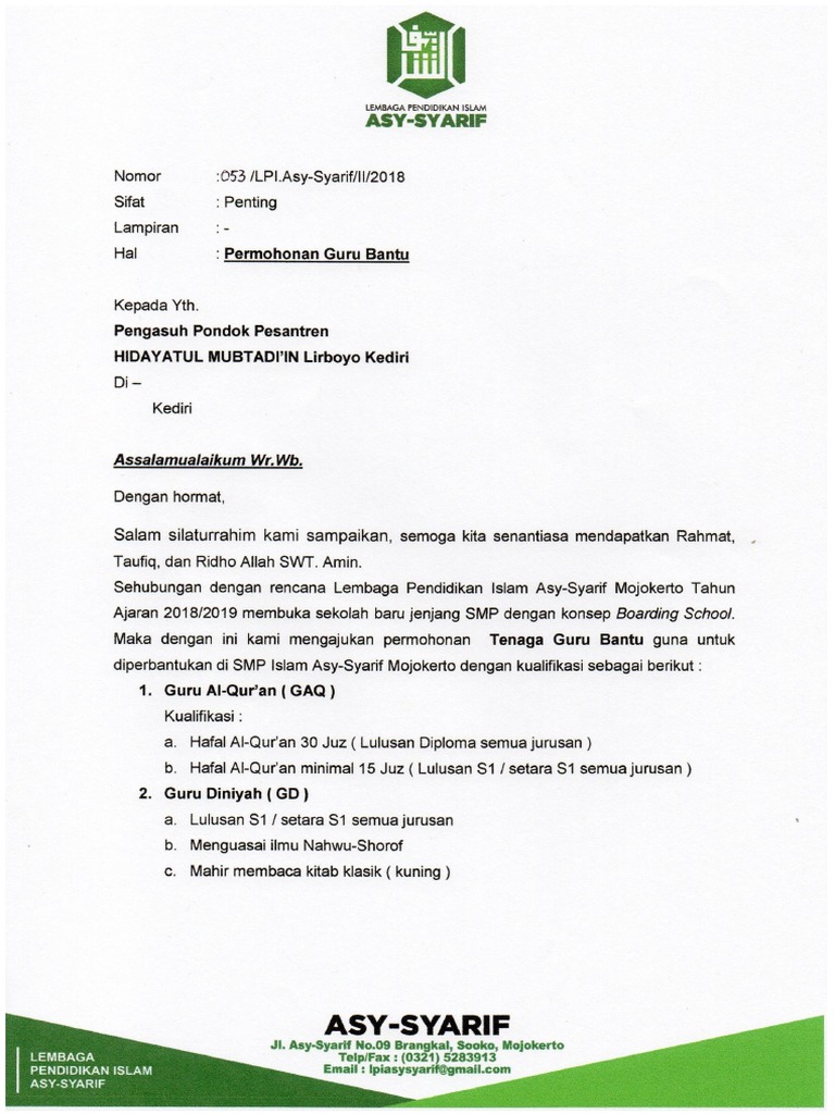 Surat Permohonan Guru Pdf
